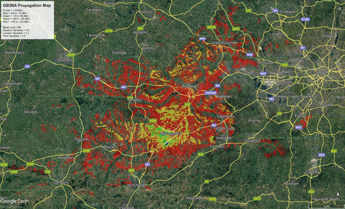 Wide coverage map for GB3BA